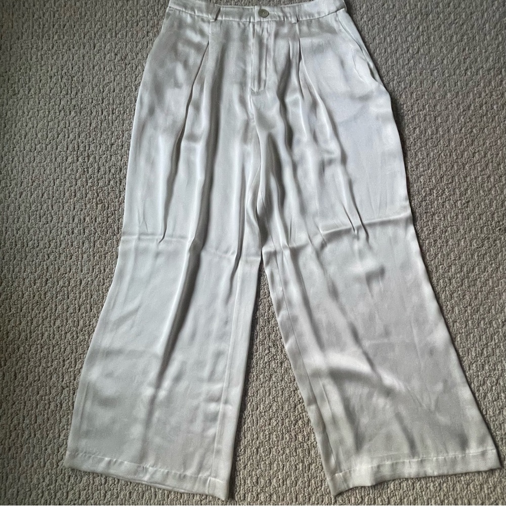 Rachel Zoe Cream Silk Wide Leg Pants